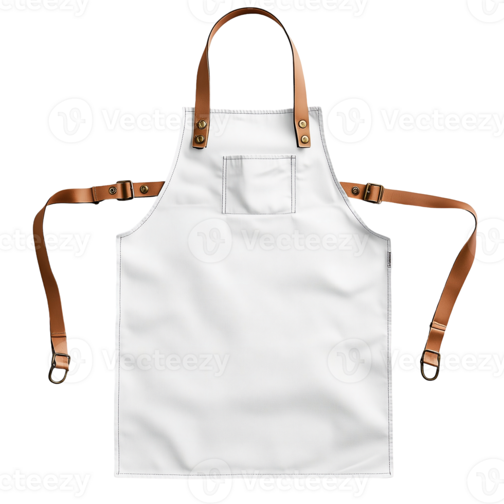 White Cotton Apron with Brown Leather Straps chef wear style clean png