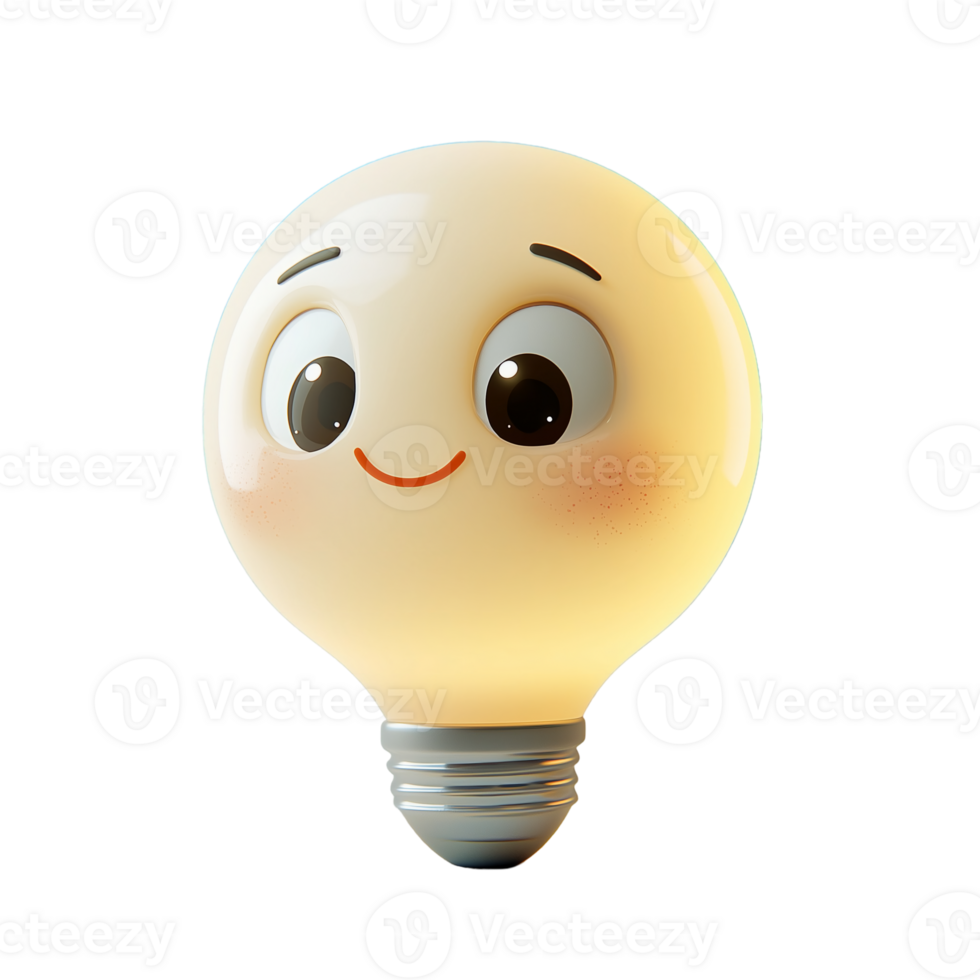 Cute Happy Lightbulb Cartoon Character Design 3D Idea Warm Icon Funny png