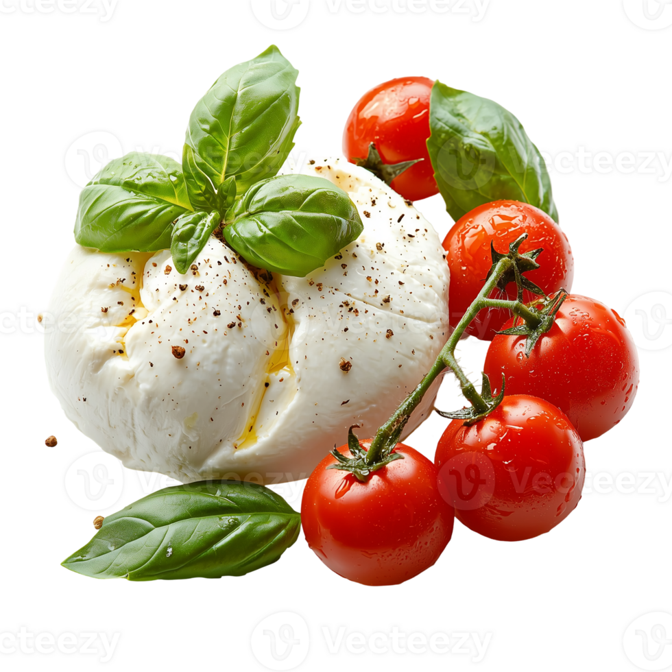 Fresh Mozzarella Cheese Basil Tomatoes Italian Food red herb tasty png