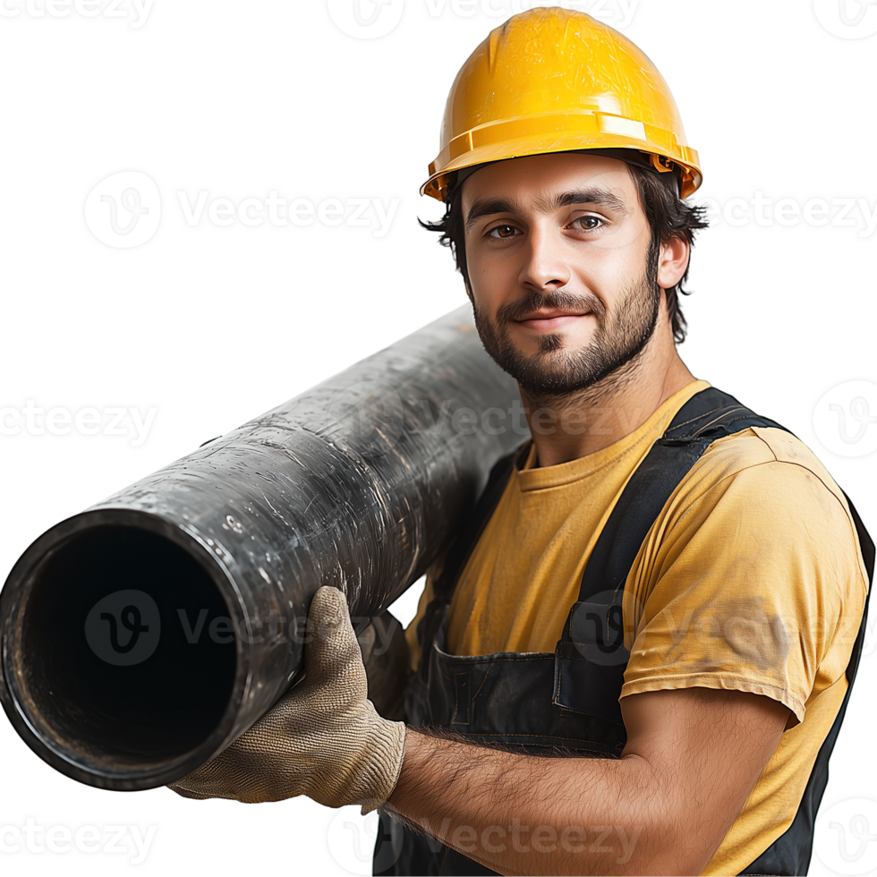 Plumber Worker with Pipe on transparent background png