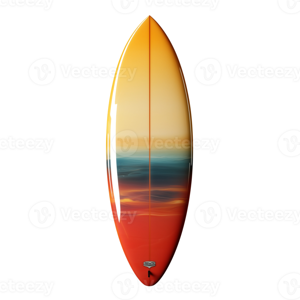 Sunset Surfboard Orange Red Teal Design on transparent background png