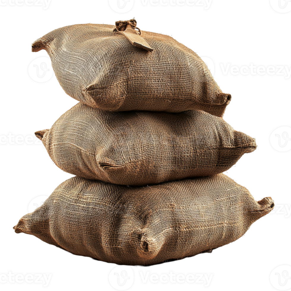 Burlap Sacks Stacked Jute Bags on transparent background png