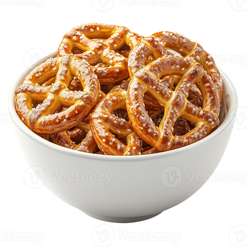 Salted Pretzels Bowl of Delicious Snacks on transparent background png