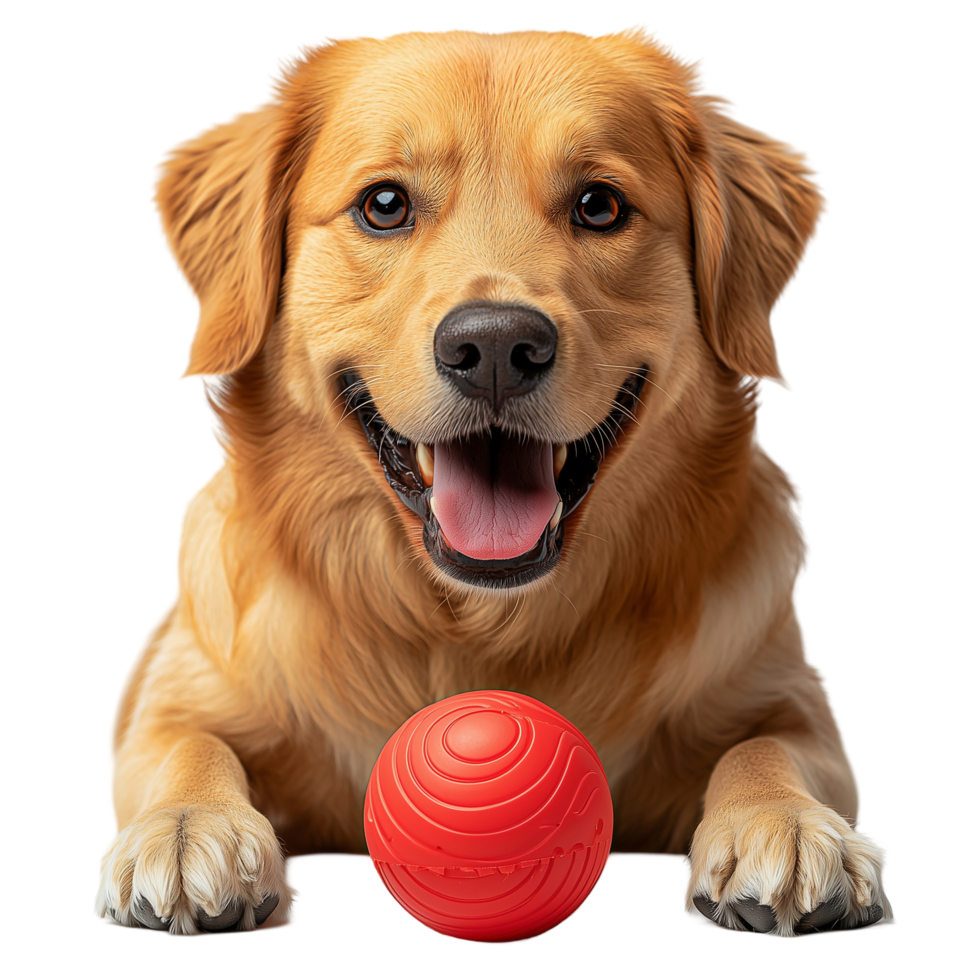 Golden Retriever Red Ball Dog Toy on transparent background png