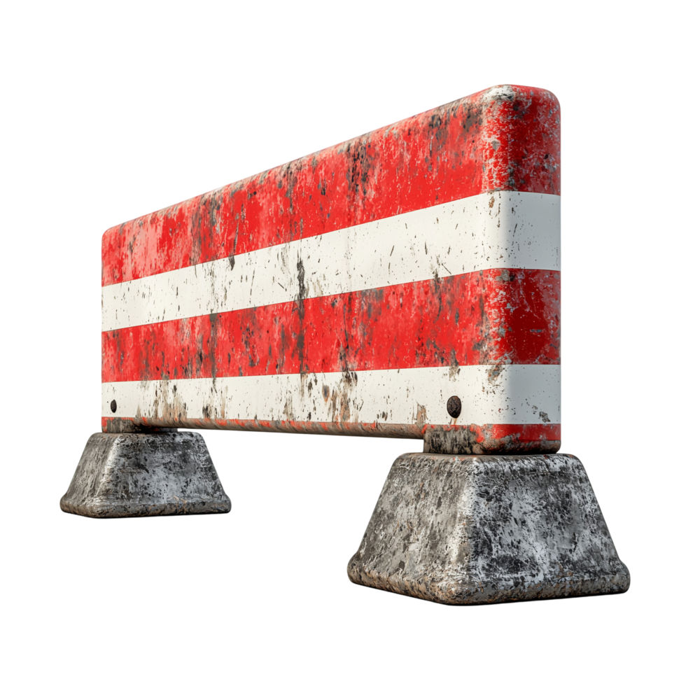 Rusty Red White Road Barrier 3D Model on transparent background png