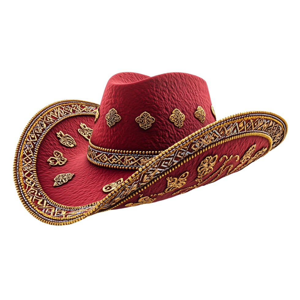 Red Gold Charro Hat Mexican Cowboy Hat on transparent background png