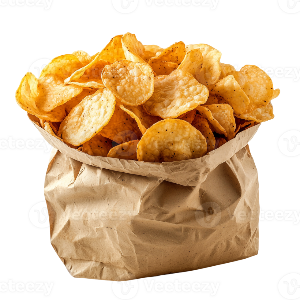 Crispy Potato Chips in Paper Bag on transparent background png