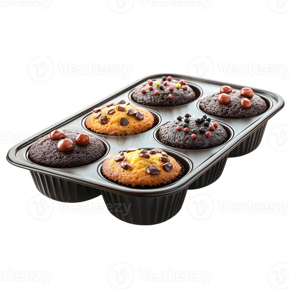 Delicious Muffins in Baking Tray on transparent background png