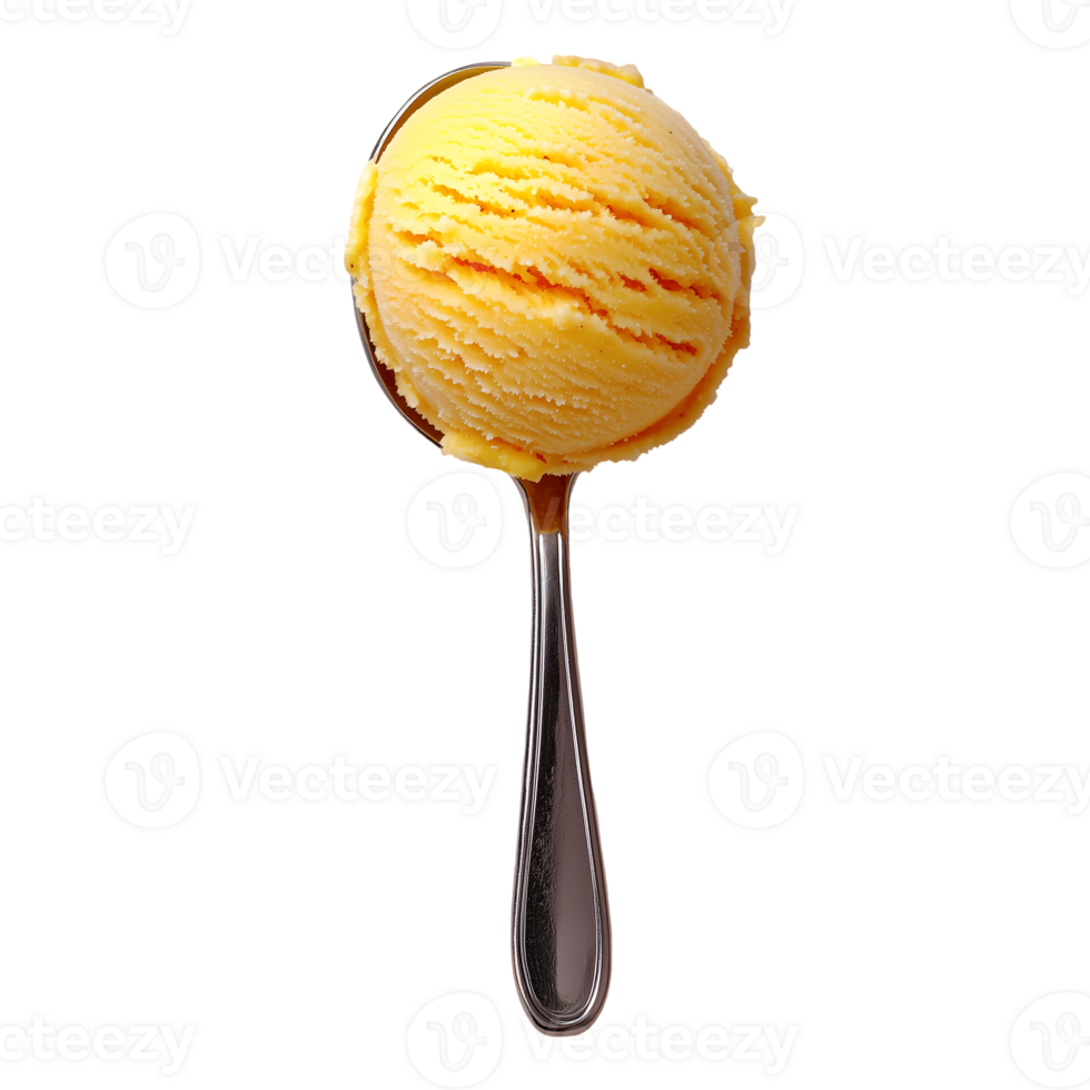 Creamy Mango Ice Cream Scoop on transparent background png