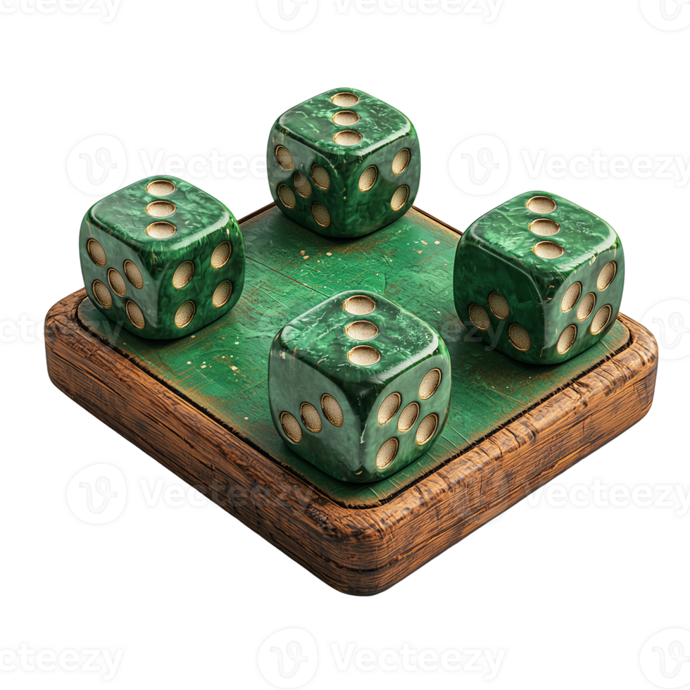 Green Dice Set Wooden Board Game on transparent background png