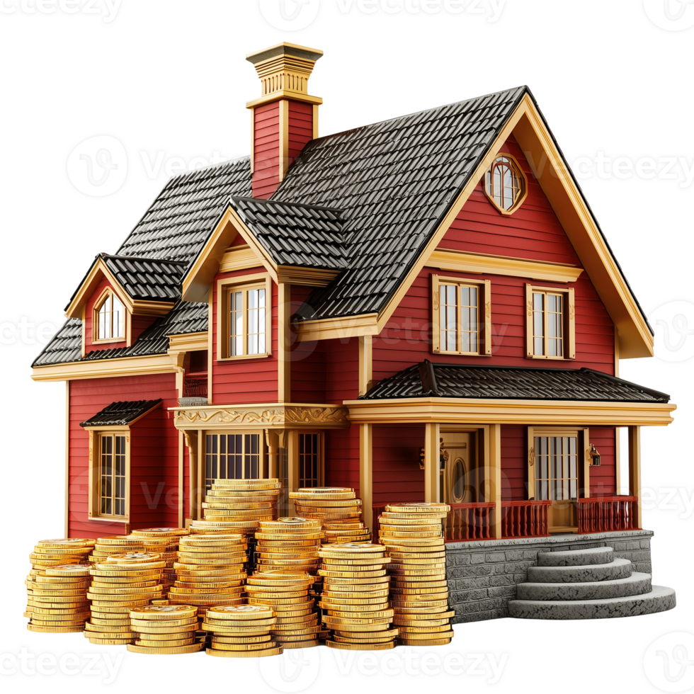 Dream House Red House Gold Coins on transparent background png