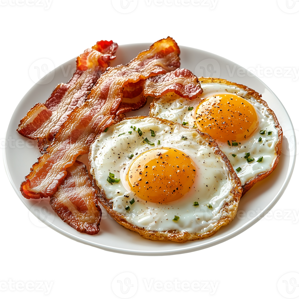 Fried Eggs and Bacon Breakfast Recipe on transparent background png