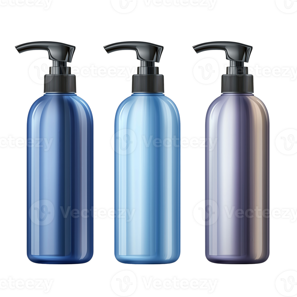 Metallic Pump Bottles Soap Lotion Shampoo Packaging on transparent background png