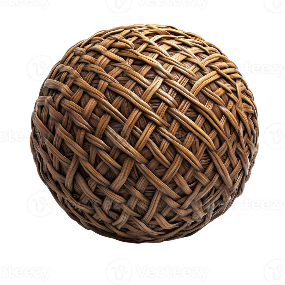 Woven Rattan Ball Sphere Basket Texture on transparent background png