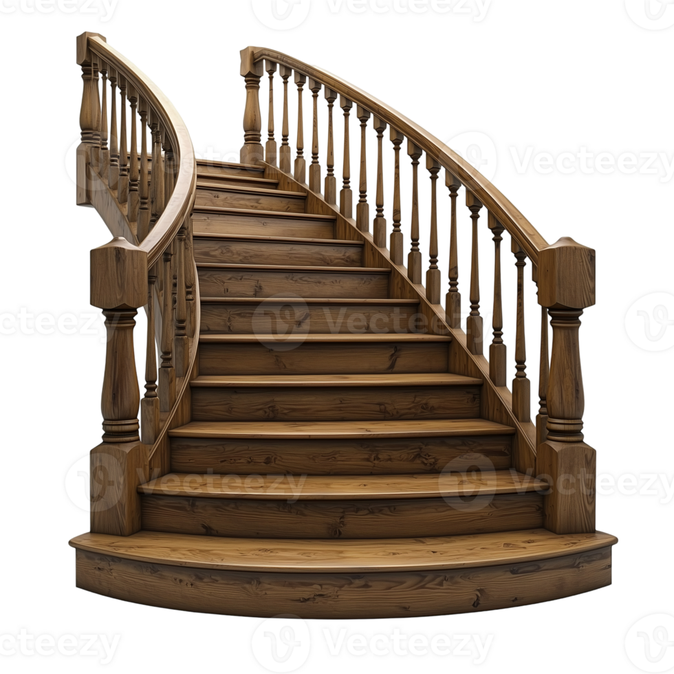 Curved Wooden Staircase Design on transparent background png