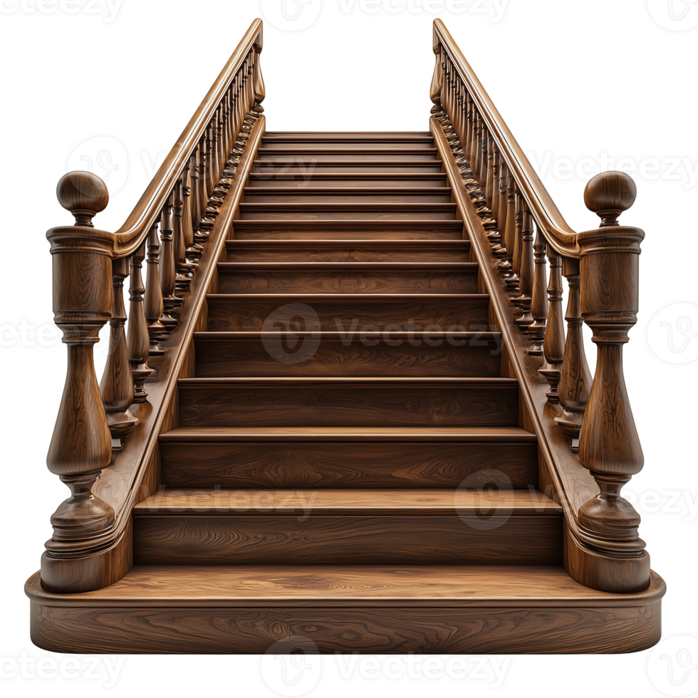 Elegant Wooden Staircase Design on transparent background png