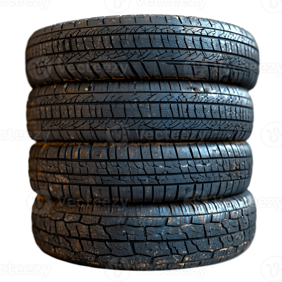 Stack of Used Car Tires on transparent background png