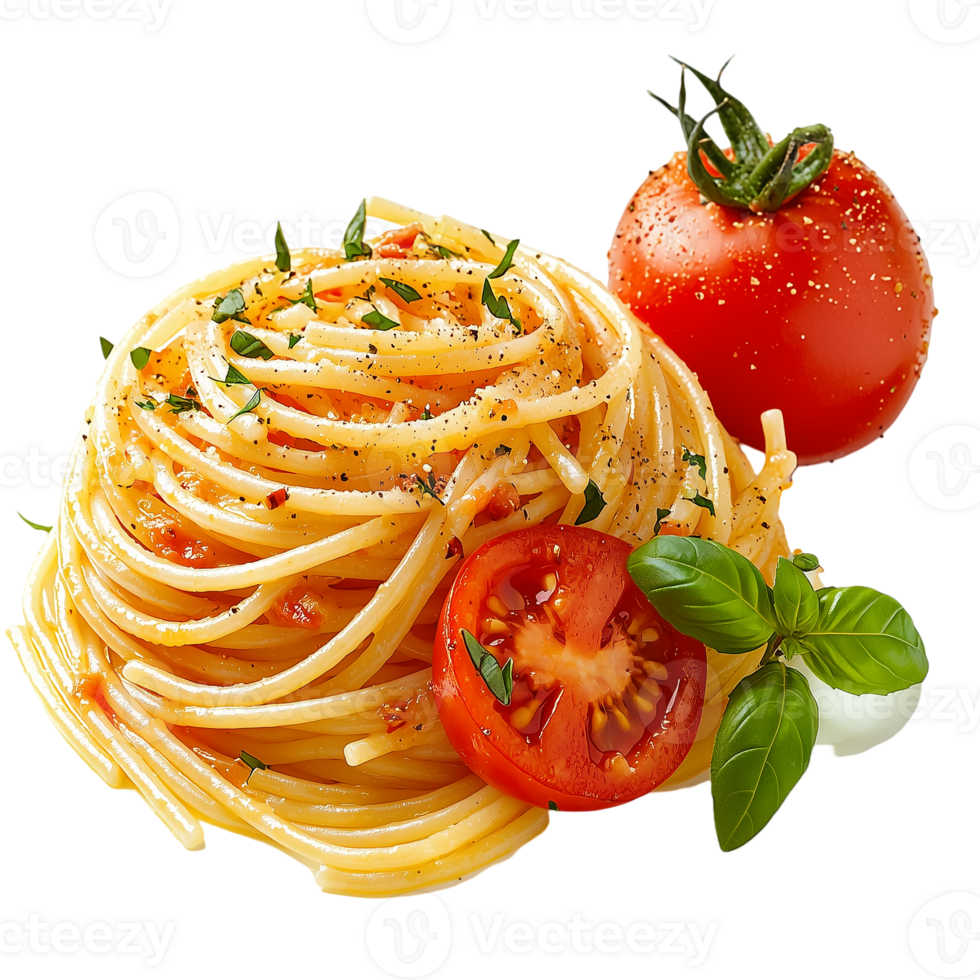 Delicious Spaghetti with Tomatoes on transparent background png