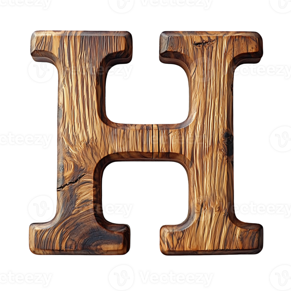 Wooden letter h alphabet font typography design element graphic isolated on transparent background png