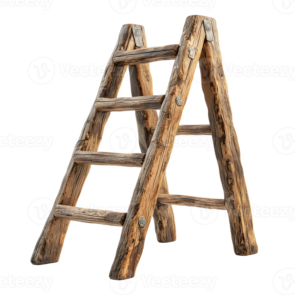 Rustic wooden ladder vintage decor element for home and garden use isolated on transparent background png
