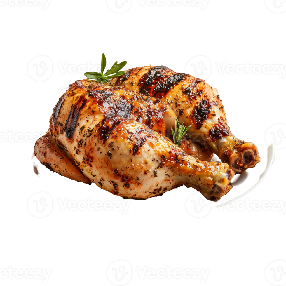 Delicious grilled chicken with herbs for food menu and restaurant use isolated on transparent background png