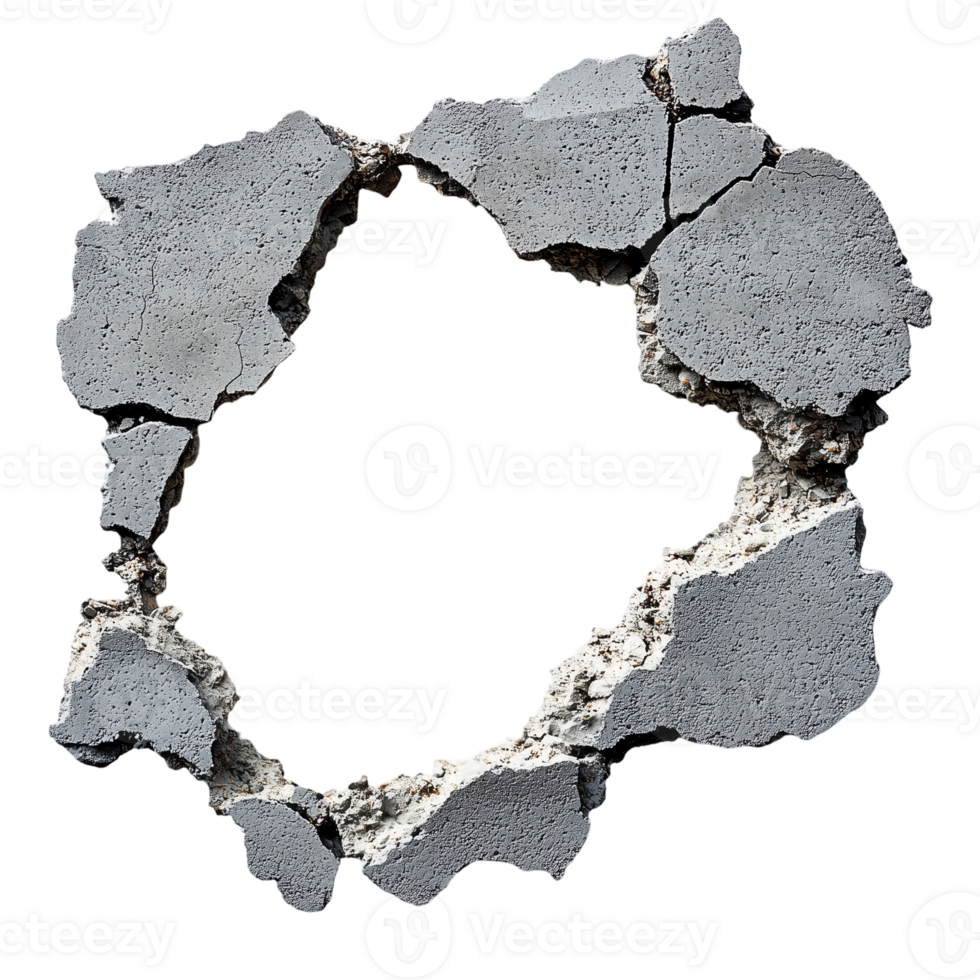Hole in concrete wall texture background material construction isolated on transparent background png