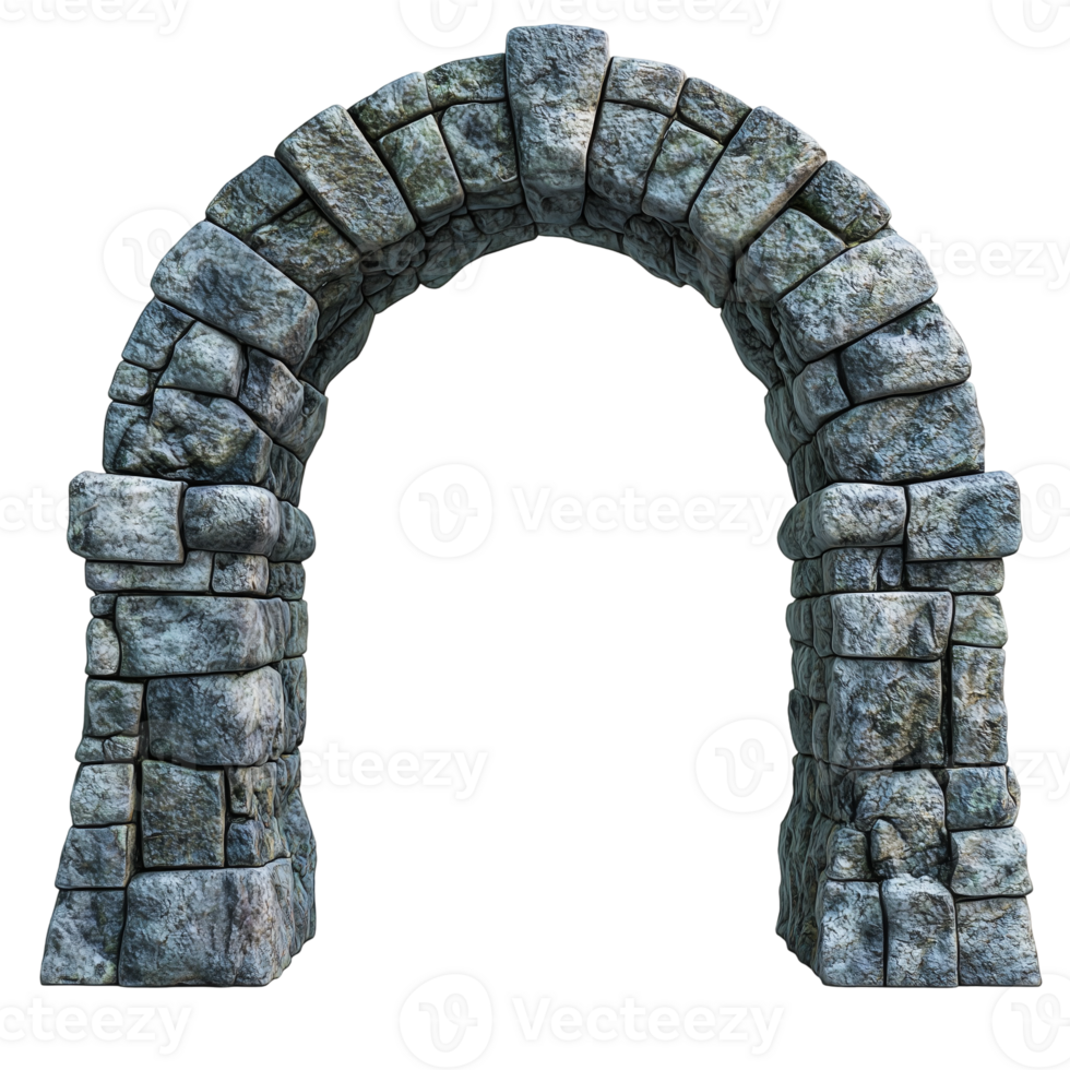 Stone archway entrance architecture medieval castle portal design isolated on transparent background png