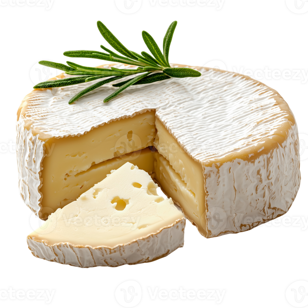 Delicious camembert cheese wheel with rosemary food gourmet dairy isolated on transparent background png