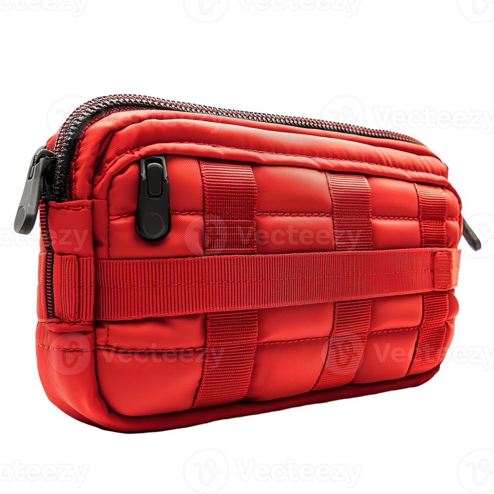 Red tactical pouch molle webbing utility gadget organizer zipper isolated on transparent background png