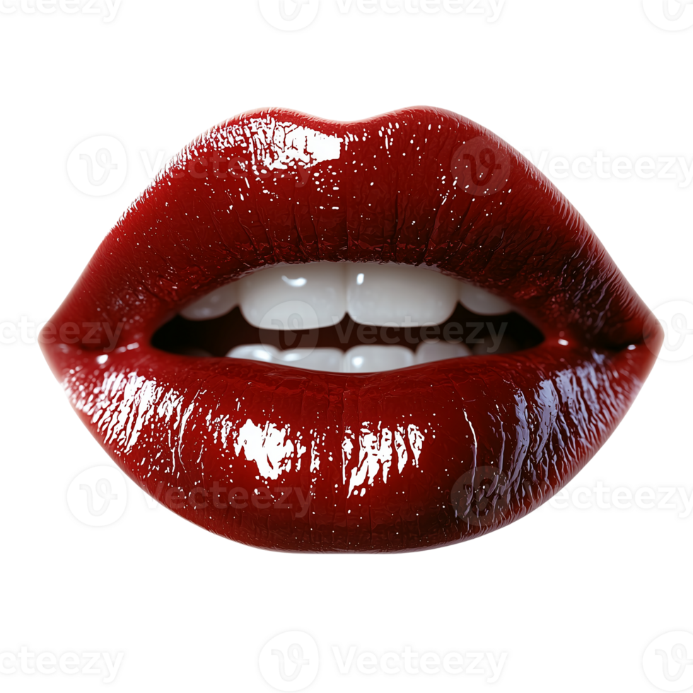 Red lipstick close up of mouth with white teeth beauty concept art isolated on transparent background png