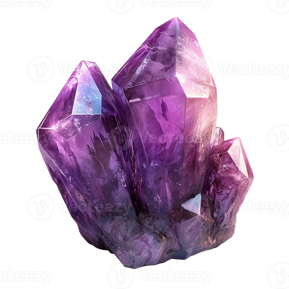 Amethyst cluster gemstone mineral purple crystal geology specimen isolated on transparent background png