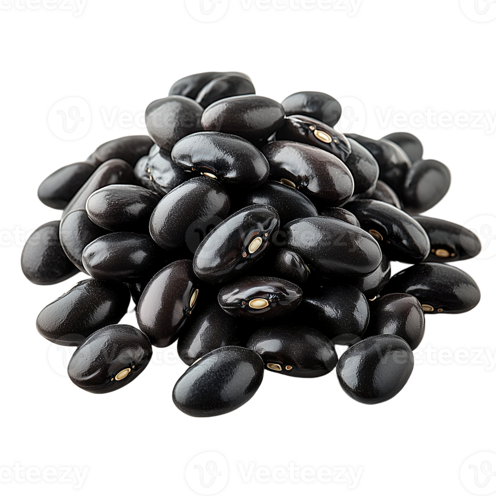 Pile of dry organic uncooked black beans for healthy eating diet isolated on transparent background png