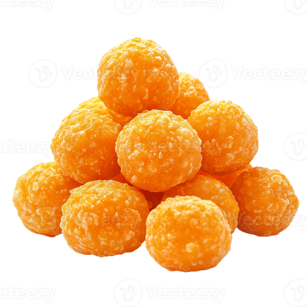 Delicious orange ladoo sweet balls indian dessert for diwali festival food isolated on transparent background png