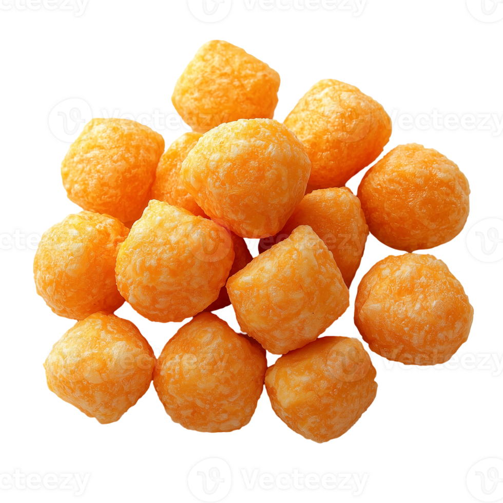Cheese balls snack food product photography cheddar puffs cheese balls heap isolated on transparent background png
