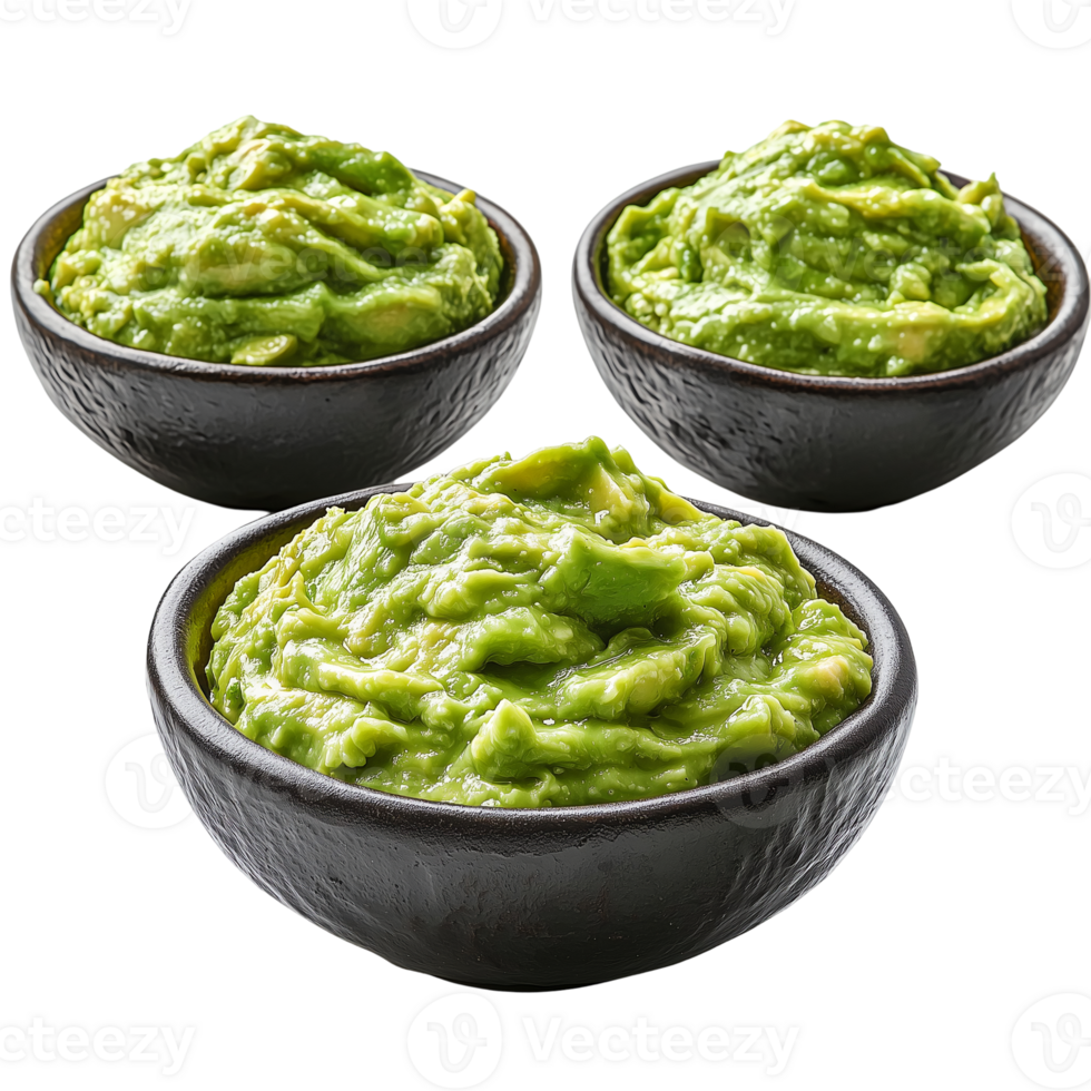 Delicious guacamole bowls culinary presentation avocado dip appetizer dish isolated on transparent background png