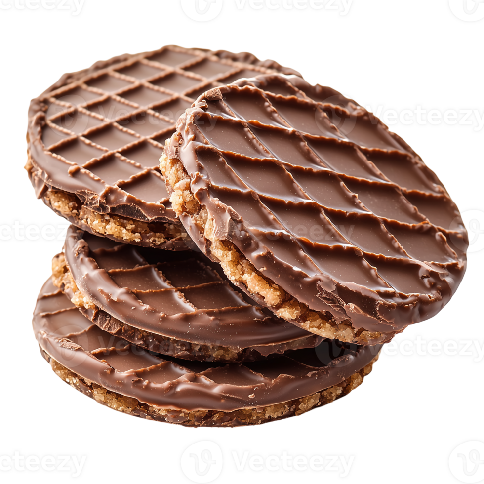 Delicious chocolate cookies stacked dessert treat sweet food confectionery isolated on transparent background png