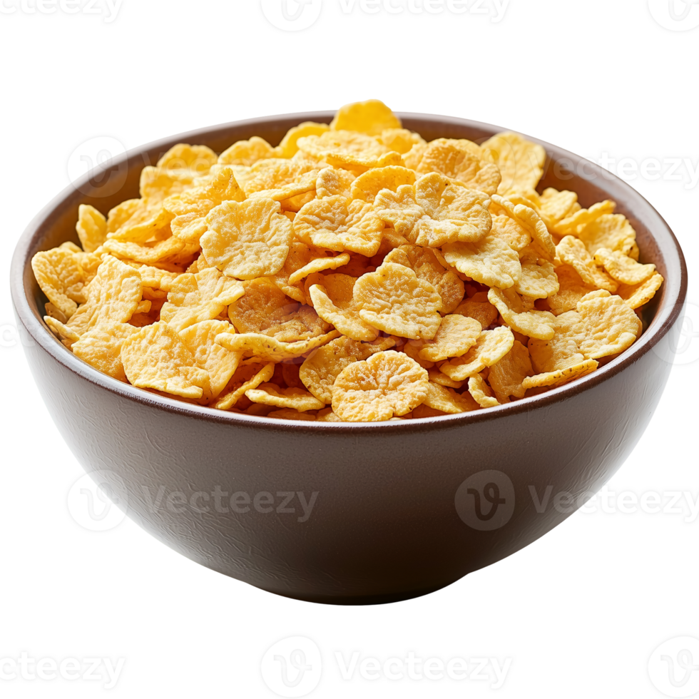 Bowl of corn flakes breakfast cereal crunchy morning food healthy snack eat isolated on transparent background png