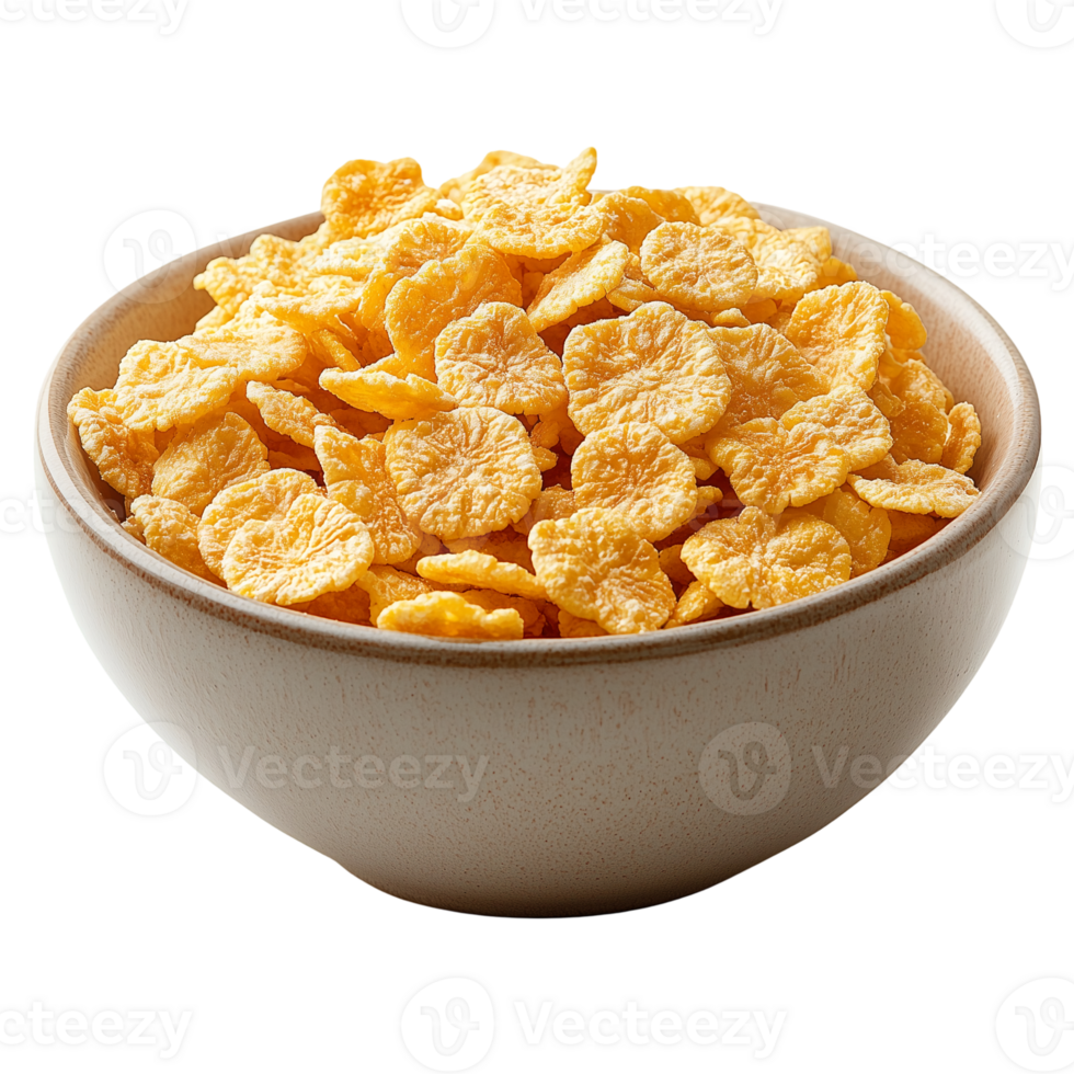 Bowl of corn flakes breakfast cereal delicious morning food crunchy flakes isolated on transparent background png