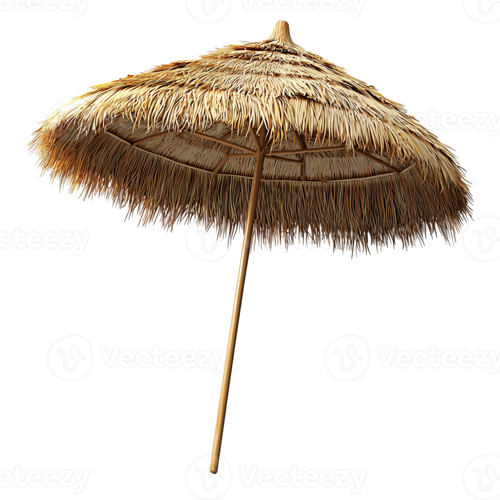 Straw beach umbrella parasol summer vacation resort tropical relaxation isolated on transparent background png
