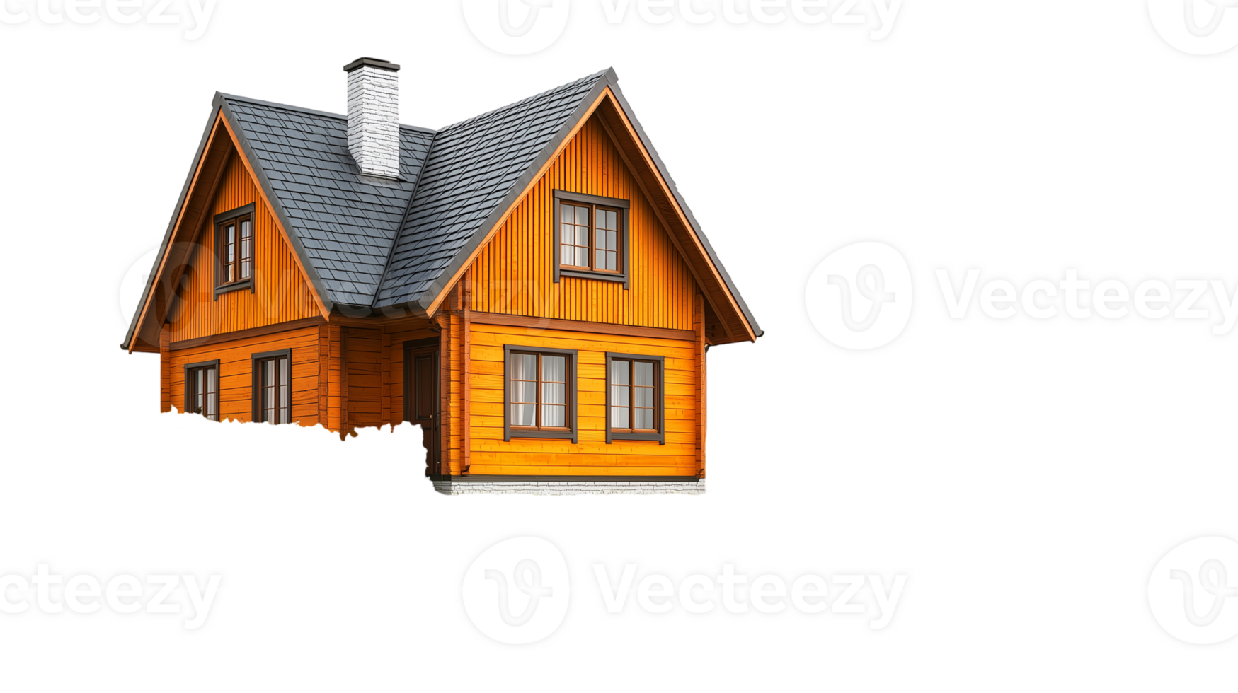 Isolated wooden cabin rental with chimney and windows on transparent area isolated on transparent background png