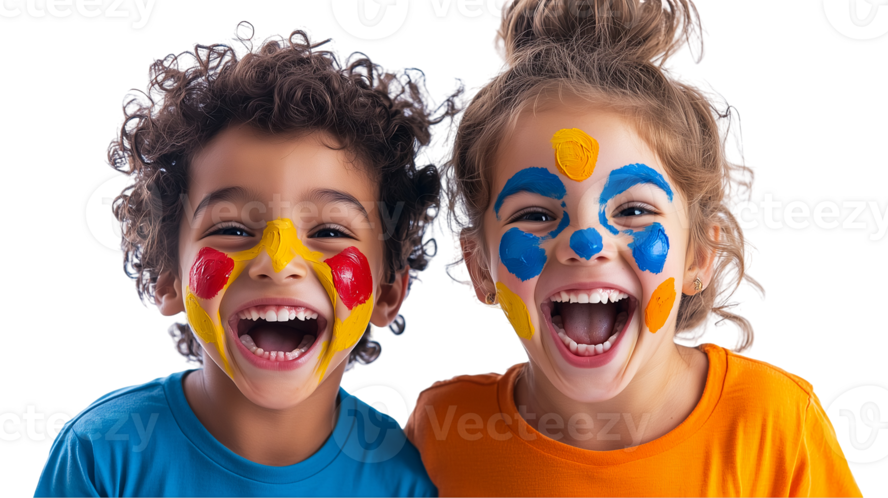 Children with facepaint laughing fun kids activities colorful art isolated on transparent background png