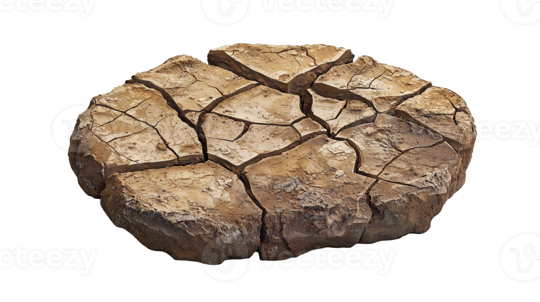 Arid cracked earth texture surface dry land drought climate change isolated on transparent background png