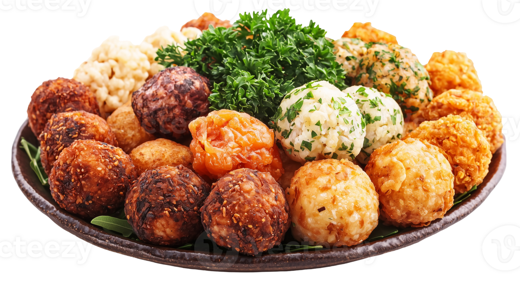 Assorted savory cheese ball platter appetizer food photography isolated on transparent background png