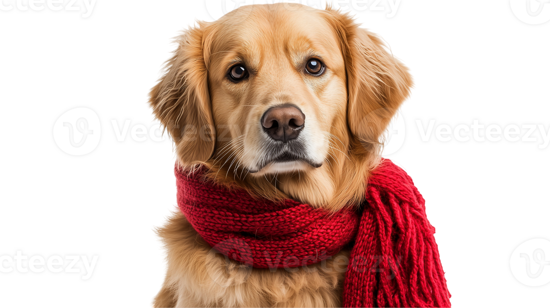 Golden retriever dog wearing red scarf pet animal canine portrait isolated on transparent background png
