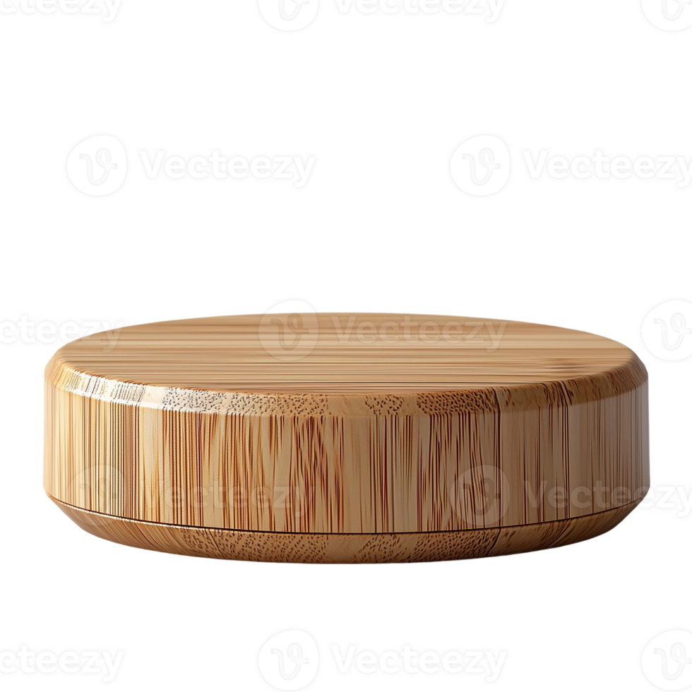 Round wooden display stand platform for product presentation studio isolated on transparent background png