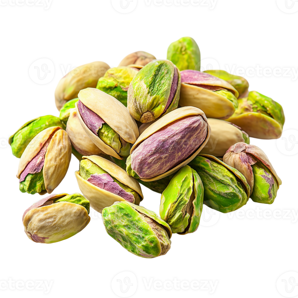 Pistachios shelled and unshelled nuts pile healthy food snack diet isolated on transparent background png