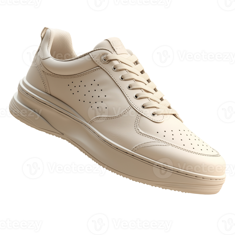 Cream leather sneakers footwear fashion style casual comfortable shoe isolated on transparent background png