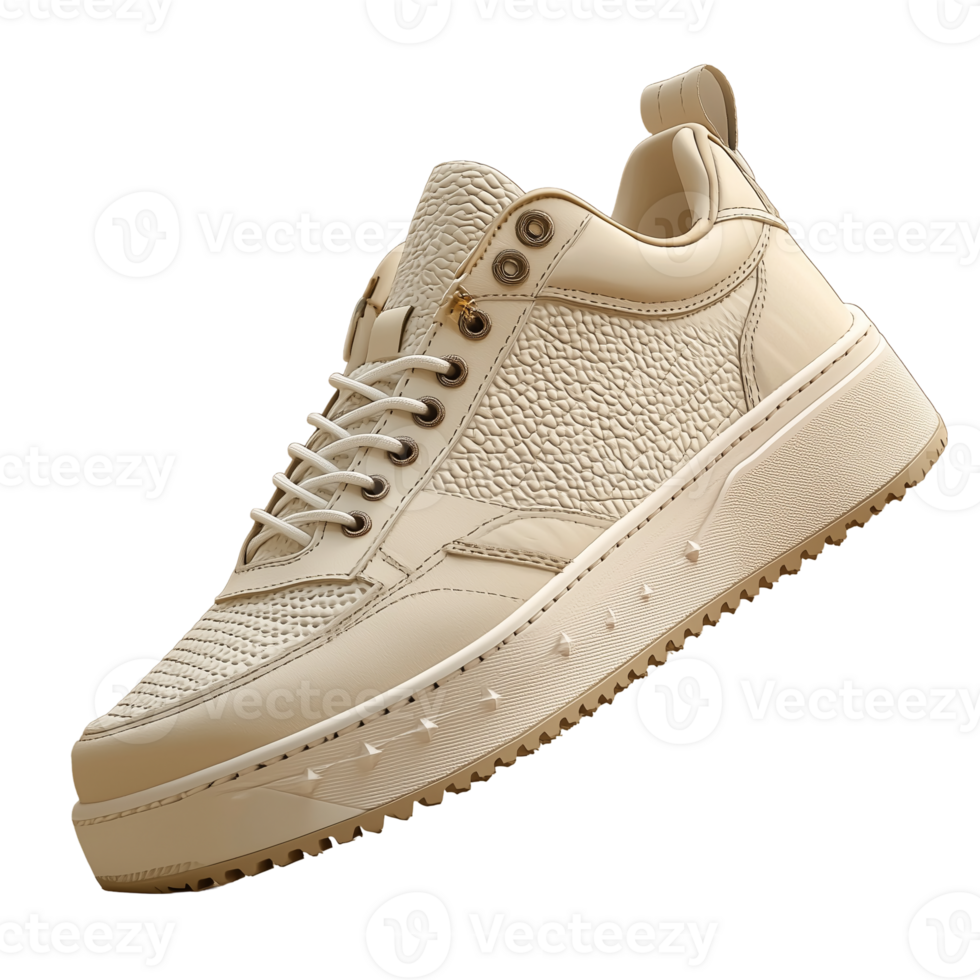 Premium leather sneaker off white fashion footwear product render isolated on transparent background png