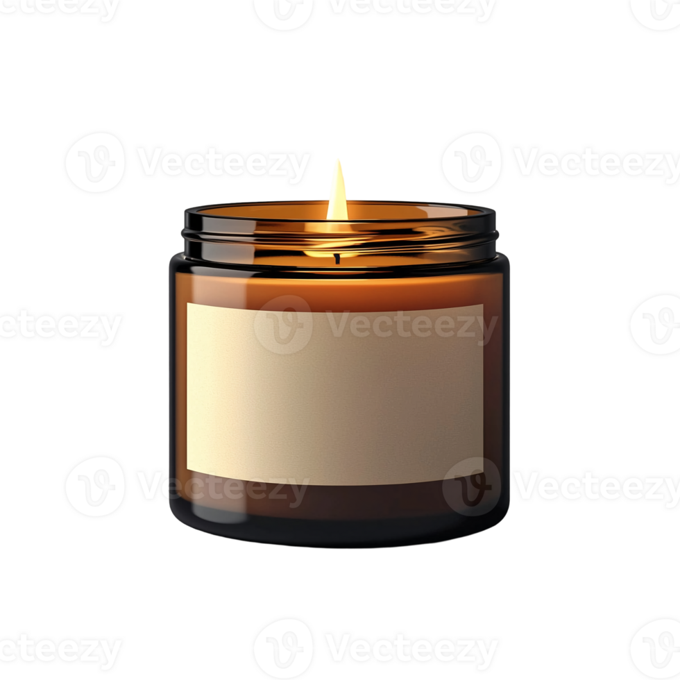 Aromatic candle burning in glass jar for spa and relaxation concept isolated on transparent background png