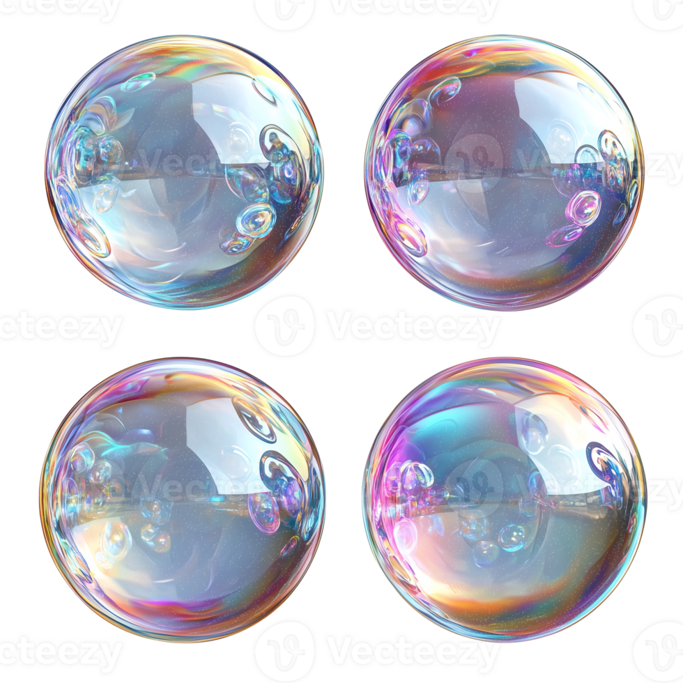 Soap bubbles floating iridescent spheres colorful abstract design isolated on transparent background png